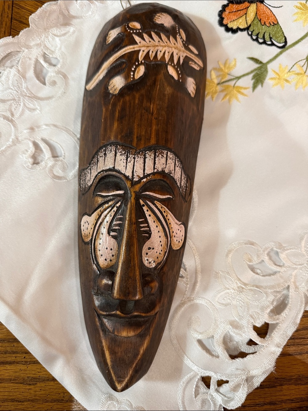 Costa Rica Wooden Face Mask Handcarved Gecko Tiki Boho Wall Hanging